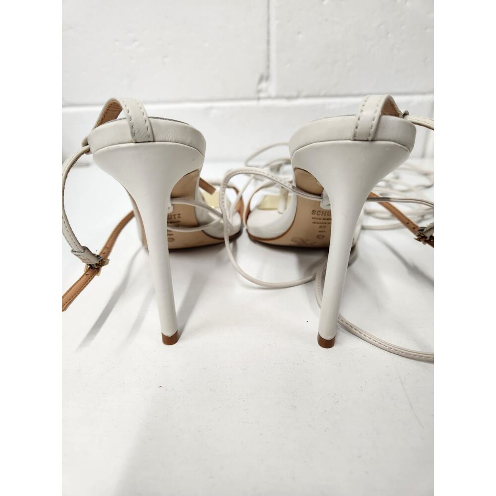 Schutz Women's Vikki Leather Ankle Tie Strappy High Heels, Size 6B, In Off White - Picture 6 of 14